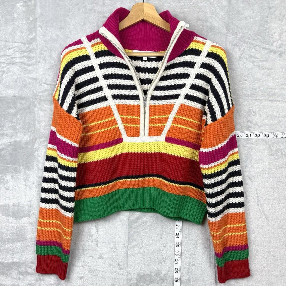 English Factory Striped Knit Half Zip Sweater M Colorful Chunky Acrylic Pullover